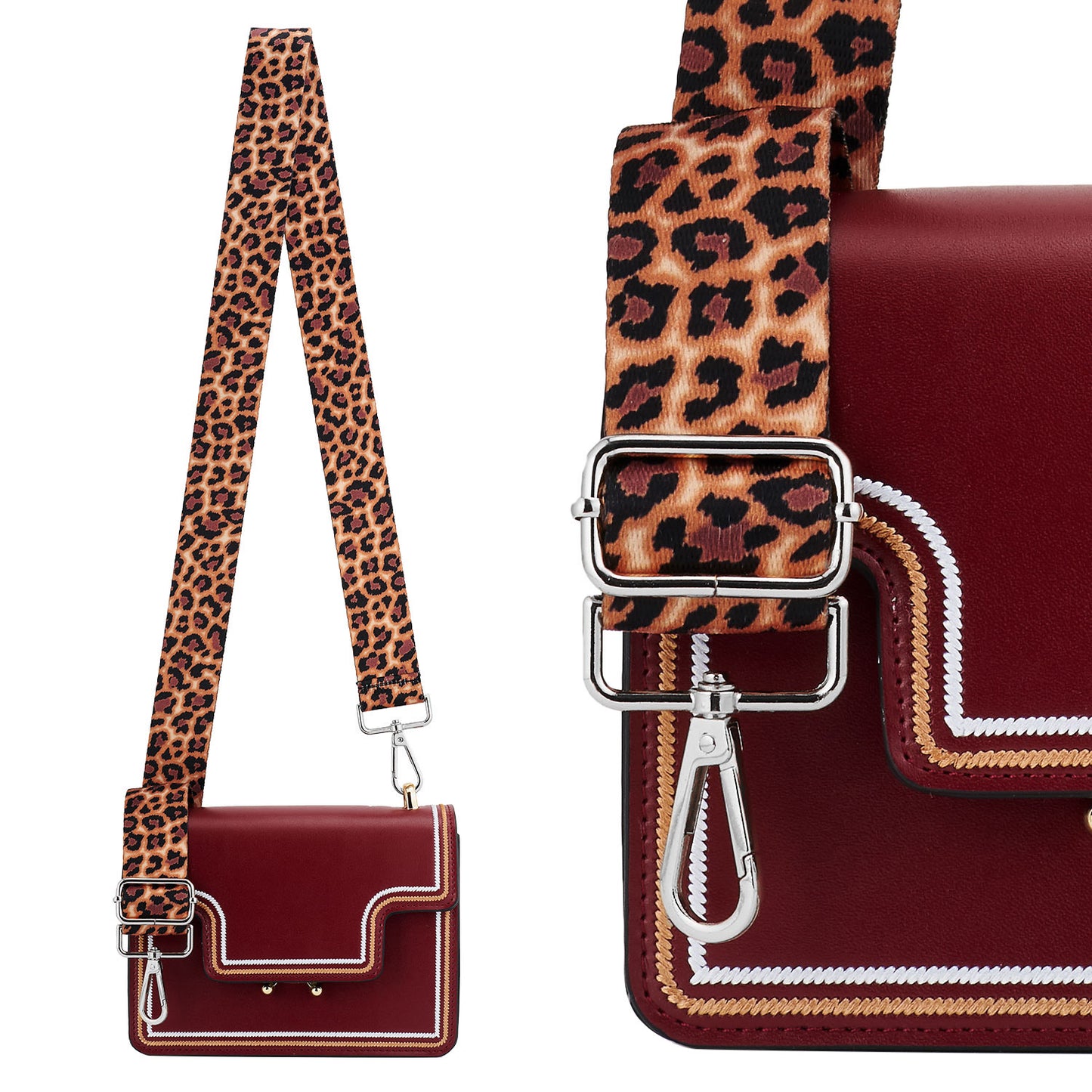 Wide Shoulder Strap Adjustable Replacement Belt Guitar Style Crossbody Bag Handbag Strap Multicolor Canvas Straps(Wide:1.4in,Long:49.2in) (Leopard1)