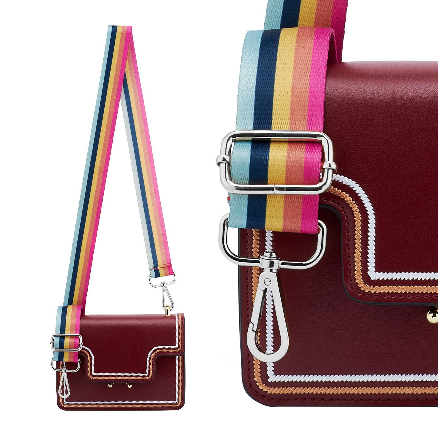 Wide Shoulder Strap Adjustable Replacement Belt Guitar Style Crossbody Bag Handbag Strap Multicolor Canvas Straps(Wide:1.4in,Long:49.2in) (rainbow2)