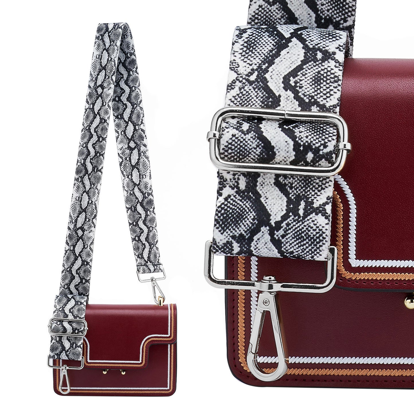 Wide Shoulder Strap Adjustable Replacement Belt Guitar Style Crossbody Bag Handbag Strap Multicolor Canvas Straps(wide: 1.97"(5CM),Long:49.2in) (Snake pattern3)