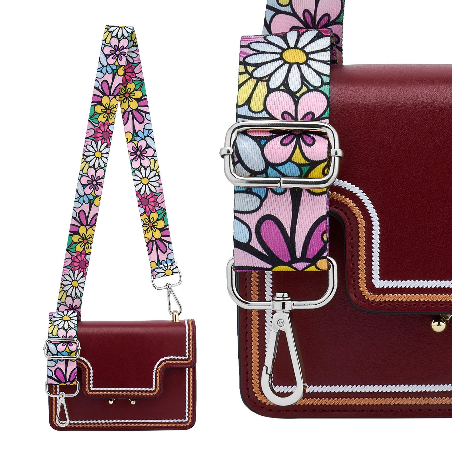 Wide Shoulder Strap Adjustable Replacement Belt Guitar Style Crossbody Bag Handbag Strap Multicolor Canvas Straps(Wide:1.4in,Long:49.2in)