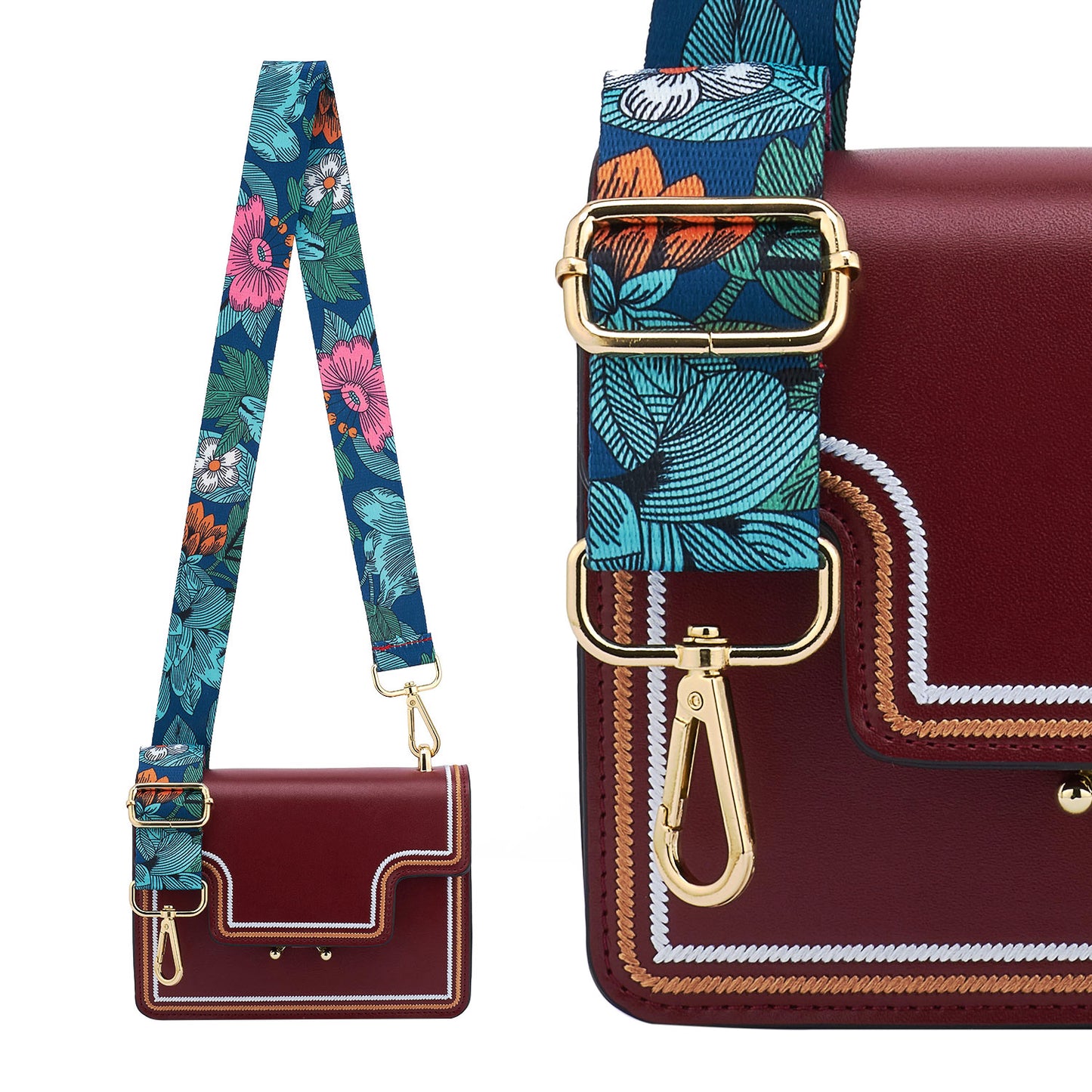 Wide Shoulder Strap Adjustable Replacement Belt Guitar Style Crossbody Bag Handbag Strap Multicolor Canvas Straps(Wide:1.4in,Long:49.2in)