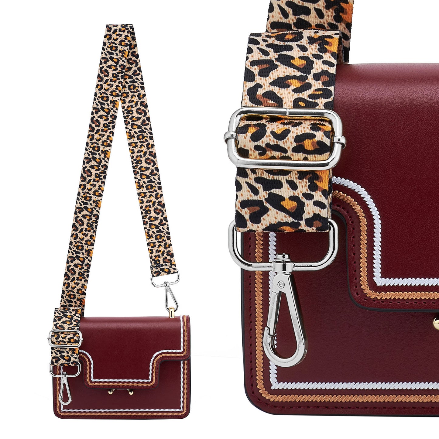 Wide Shoulder Strap Adjustable Replacement Belt Guitar Style Crossbody Bag Handbag Strap Multicolor Canvas Straps(Wide:1.4in,Long:49.2in) (Leopard1)