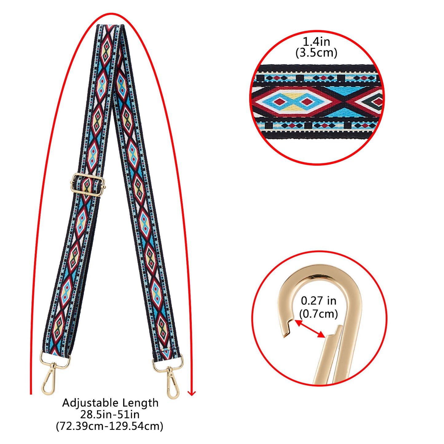 Wide Shoulder Strap Adjustable Replacement Belt Guitar Style Crossbody Bag Handbag Strap Multicolor Canvas Straps(Wide:1.4in,Long:49.2in)