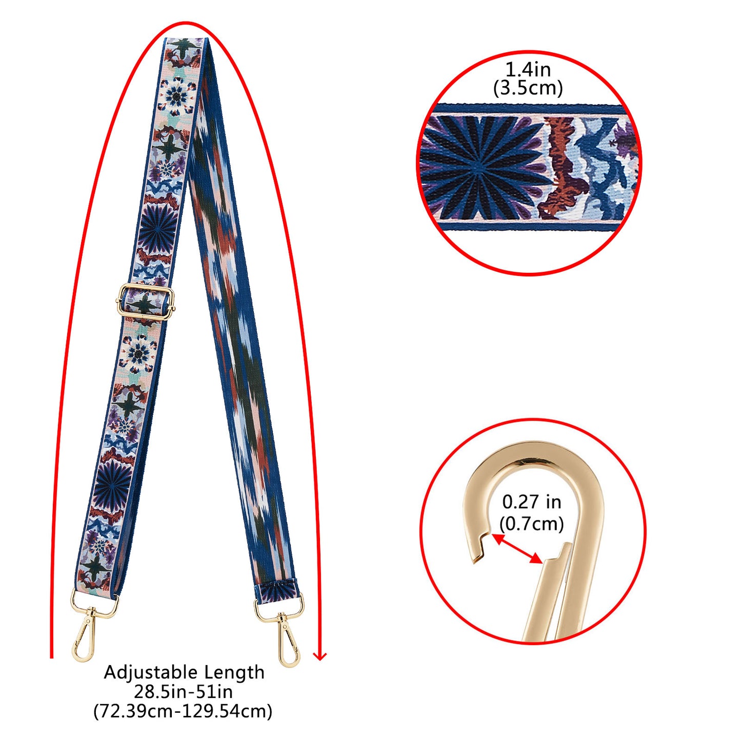 Wide Shoulder Strap Adjustable Replacement Belt Guitar Style Crossbody Bag Handbag Strap Multicolor Canvas Straps(Wide:1.4in,Long:49.2in)
