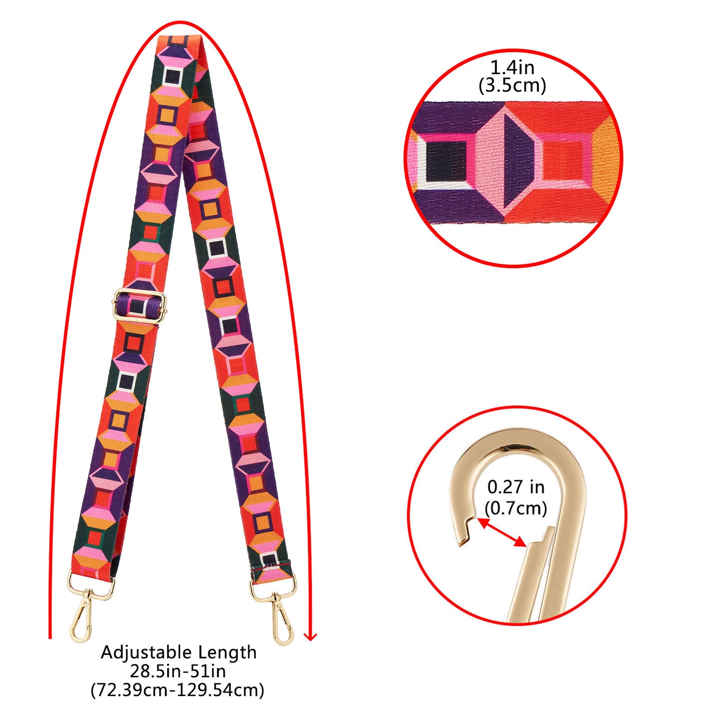 Wide Shoulder Strap Adjustable Replacement Belt Guitar Style Crossbody Bag Handbag Strap Multicolor Canvas Straps(Wide:1.4in,Long:49.2in)