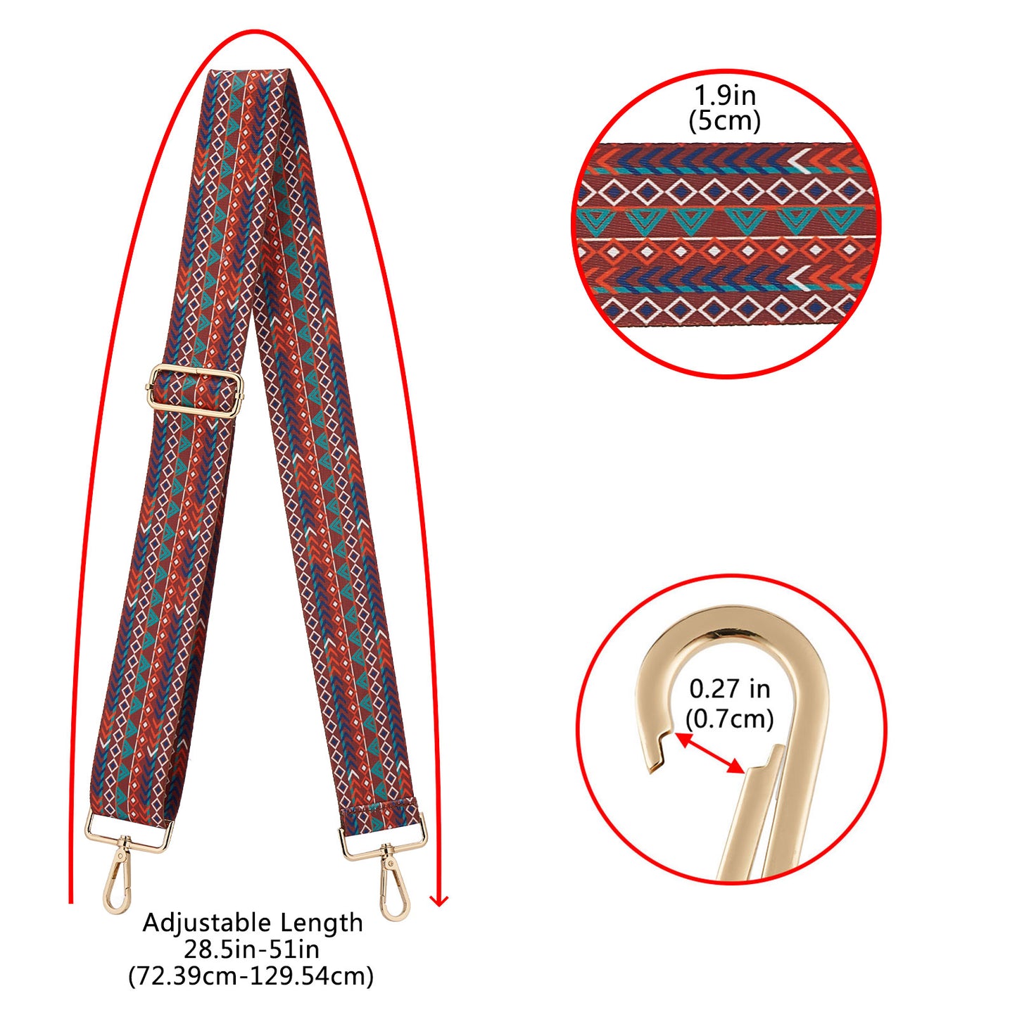 Wide Shoulder Strap Adjustable Replacement Belt Guitar Style Crossbody Bag Handbag Strap Multicolor Canvas Straps(wide: 1.97"(5CM),Long:49.2in