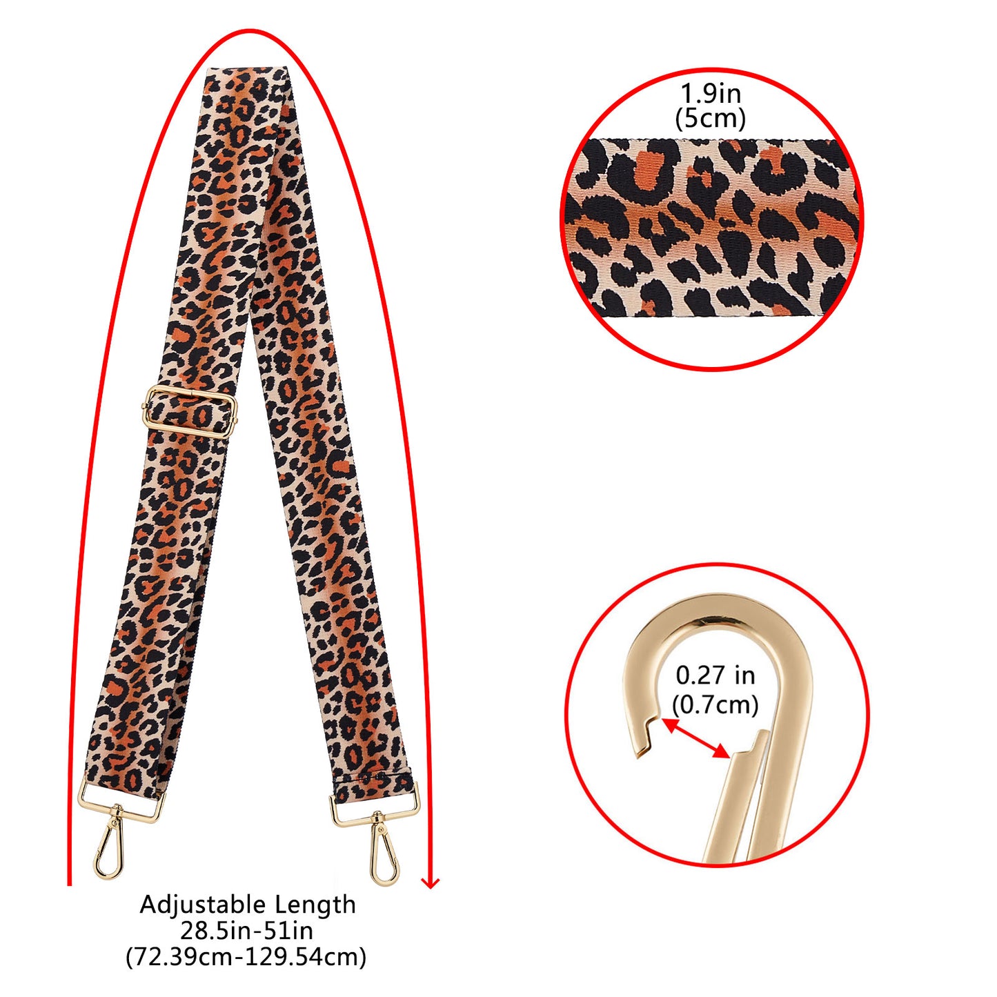 Wide Shoulder Strap Adjustable Replacement Belt Guitar Style Crossbody Bag Handbag Strap Multicolor Canvas Straps(wide: 1.97"(5CM),Long:49.2in)Leopard4