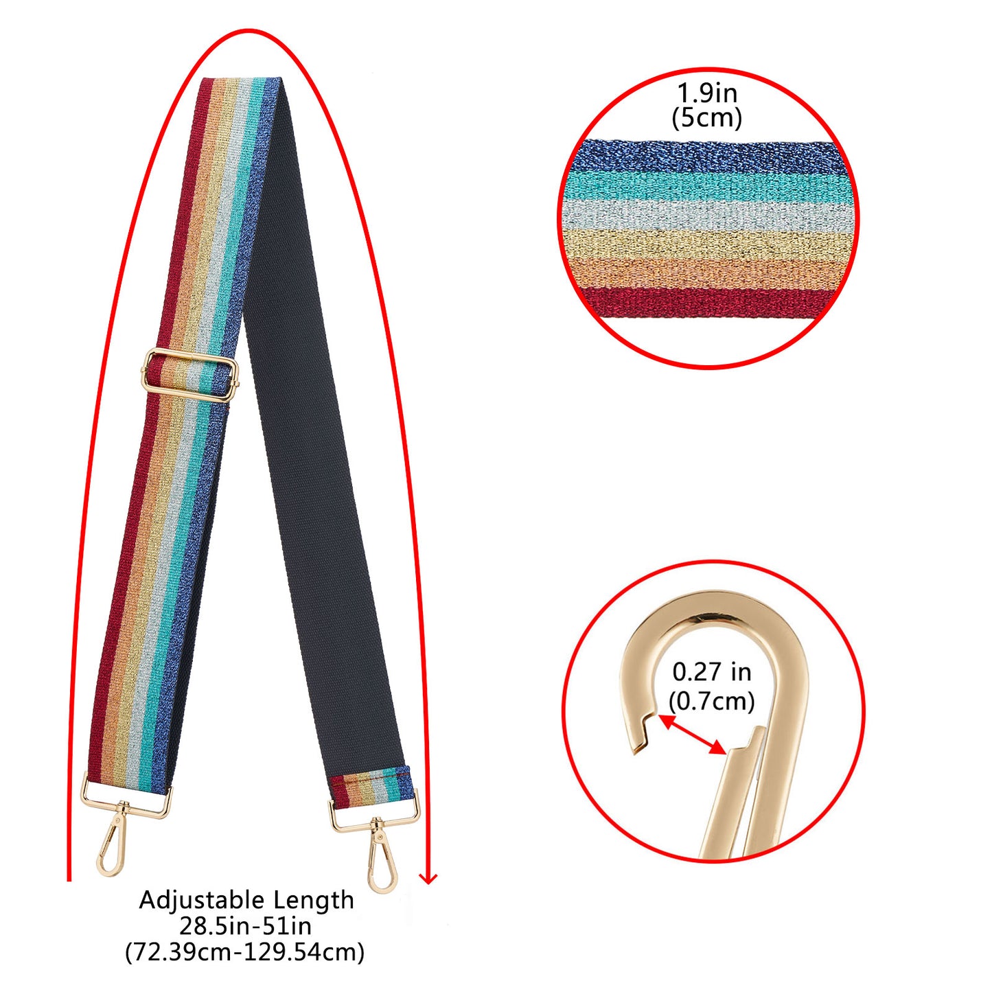 Wide Shoulder Strap Adjustable Replacement Belt Guitar Style Crossbody Bag Handbag Strap Multicolor Canvas Straps(wide: 1.97"(5CM),Long:49.2in