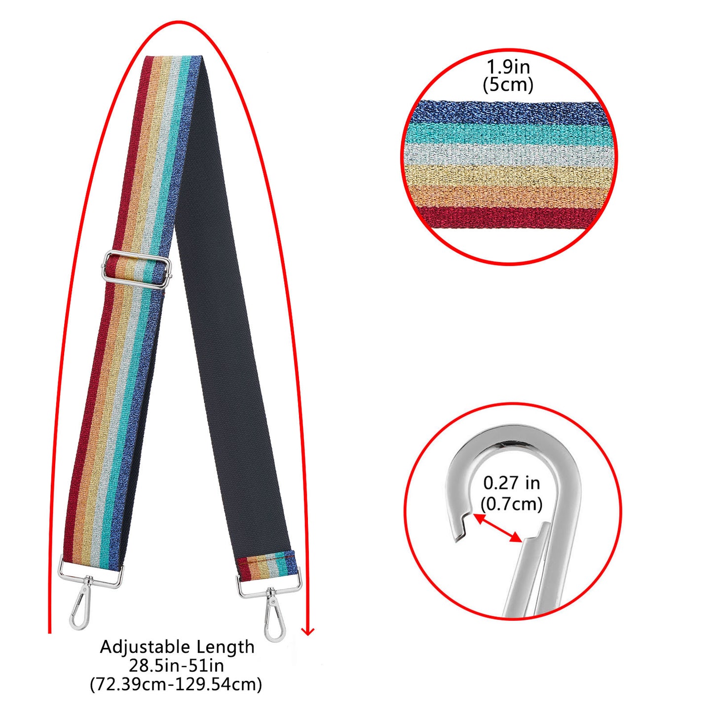Wide Shoulder Strap Adjustable Replacement Belt Guitar Style Crossbody Bag Handbag Strap Multicolor Canvas Straps(wide: 1.97"(5CM),Long:49.2in) (Rainbow4)